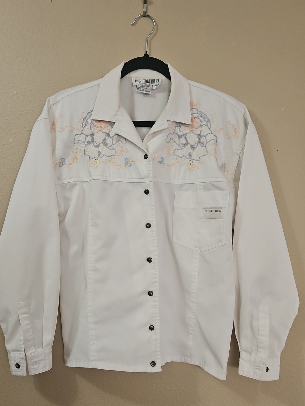 Together White Button-Down Shirt with Pastel Embroidery